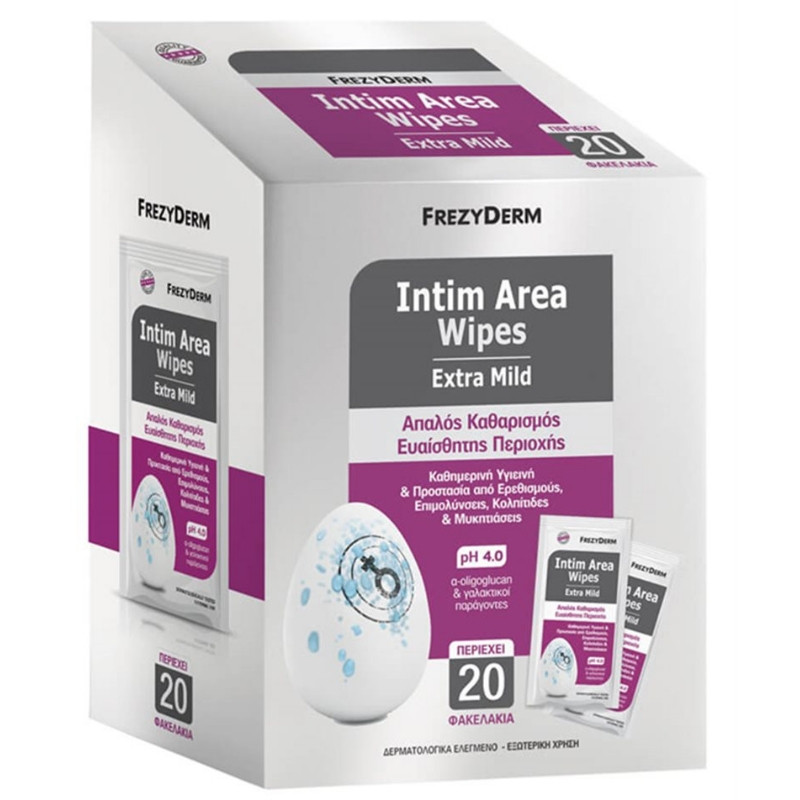 FREZYDERM Intim Area Wipes pH4 Extra Mild Μαντηλάκια Καθαρισμού για την Ευαίσθητη Περιοχή 20τμχ