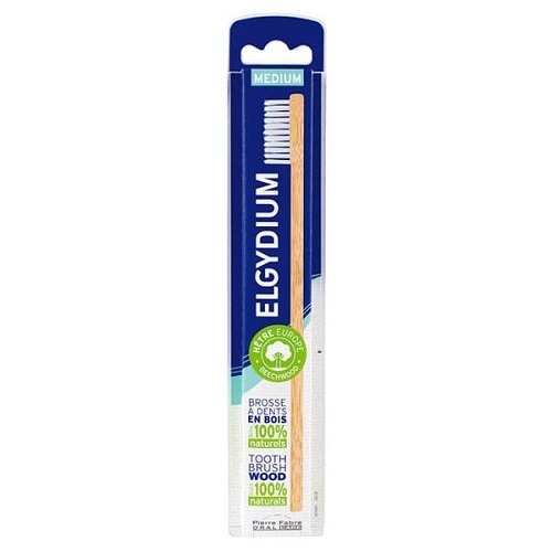Elgydium Eco-Friendly Toothbrush Wood White Hairs Medium Ξύλινη Οικολογική Οδοντόβουρτσα, 1τμχ