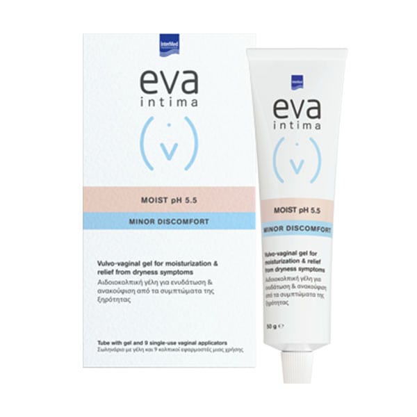 Intermed Eva Intima Minor Discomfort Moist pH 5.5 Αιδιοκολπική Γέλη για Ανακούφιση απο τα Συμπτώματα της Ξηρότητας, 9 Κολπικοί Εφαρμοστές Μιας Χρήσης